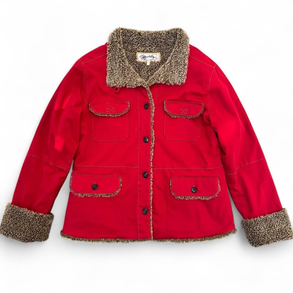 Y2K Aventura Organic Cotton Red Penny Lane Button Up Jacket